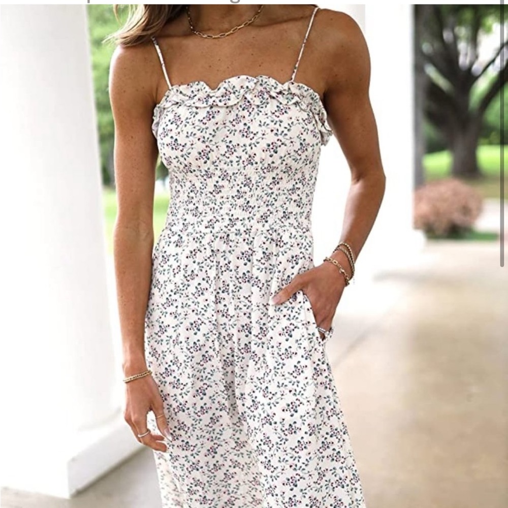 Women's Ivory Floral Print Midi Dress
